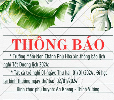 THÔNG BÁO NGHỈ TÊT DU7O7ONG LỊCH