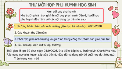 THÔNG BÁO HỌP PHỤ HUYNH ĐẦU NĂM HỌC 2025-2026