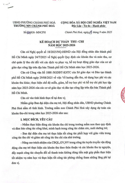 CÔNG KHAI KẾ HOẠCH DỰ TOÁN THU CHI NĂM HỌC 2025-2026