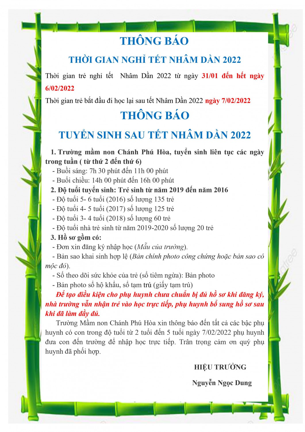 THÔNG BÁO