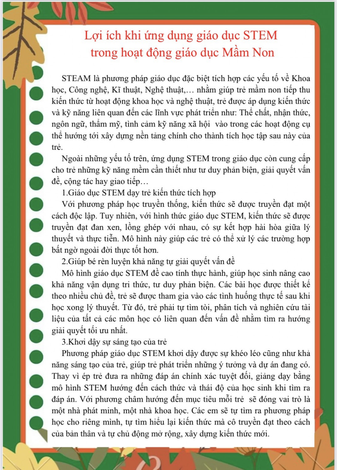 Lợi ích khi ứng dụng giáo dục Stem