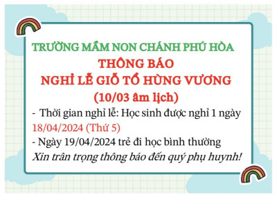 Thông báo nghỉ lễ Giỗ tổ Hùng Vương 2024