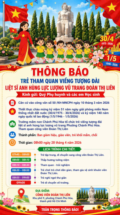 THÔNG BÁO TRẺ THAM QUAN VIẾNG ĐÀI LIỆT SĨ