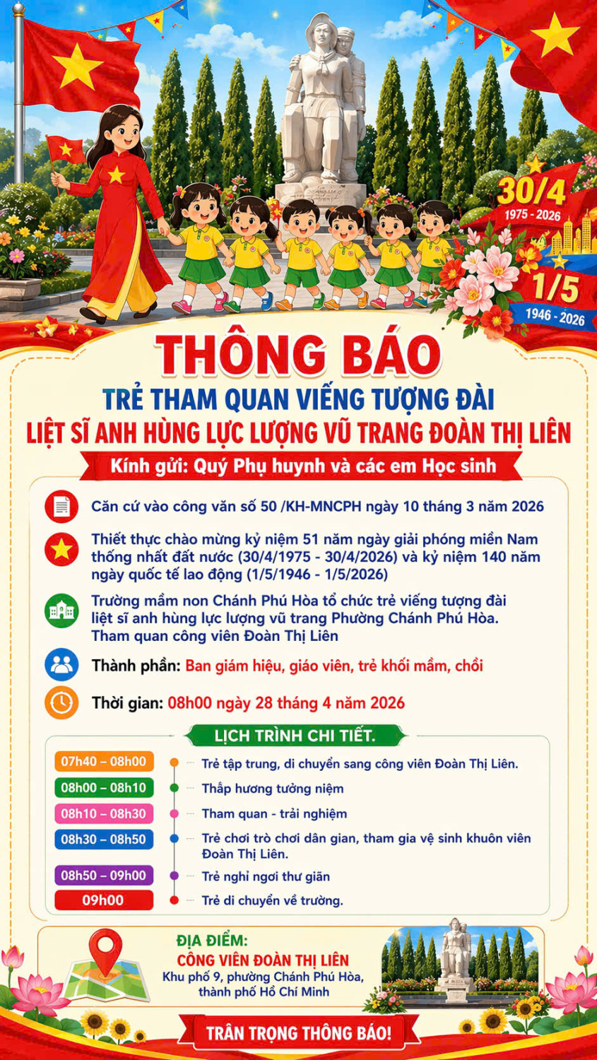 THÔNG BÁO TRẺ THAM QUAN VIẾNG ĐÀI LIỆT SĨ